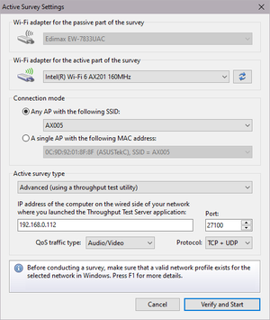 Active survey configuration dialog (running on Windows)