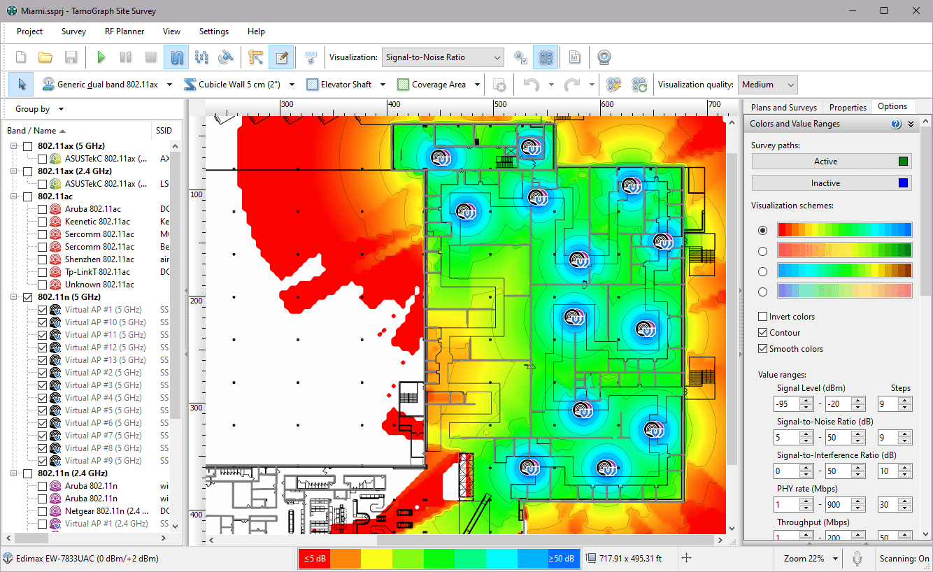 A virtual environment model with the selected “Signal-to-Noise Ratio” visualization (running on Windows)