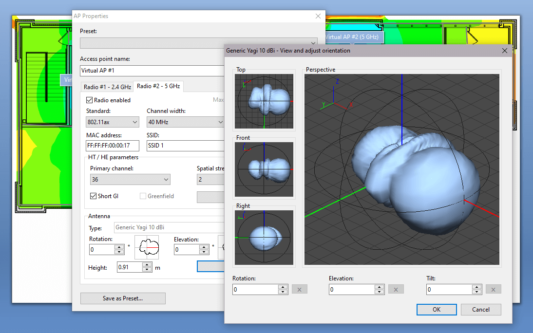 AP antenna selection and configuration for virtual models (running on Windows)